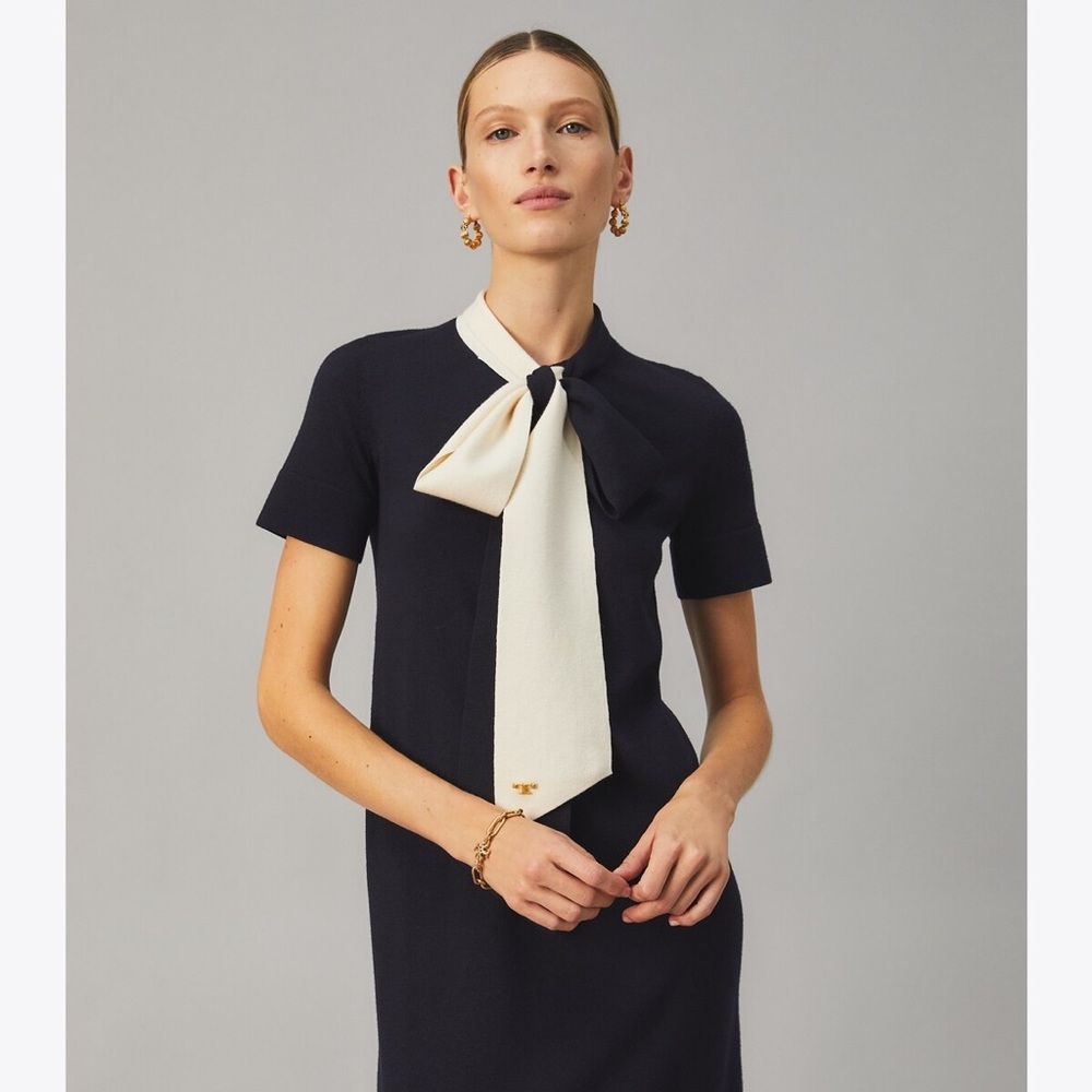 Tory Burch Blue and White Sheath Mini Dress Crew Neck Short Sleeve - Picture 2 of 10